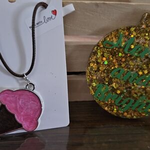 Pink Cupcake Pendant Necklace- Homemade